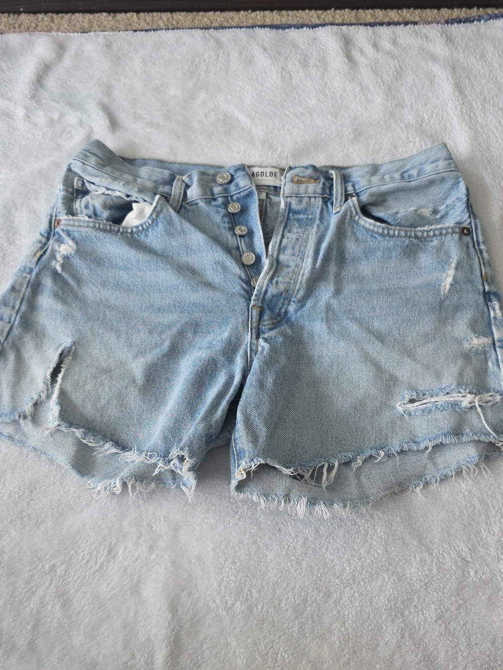 Agolde Light Wash Distressed Denim Cutoff Shorts